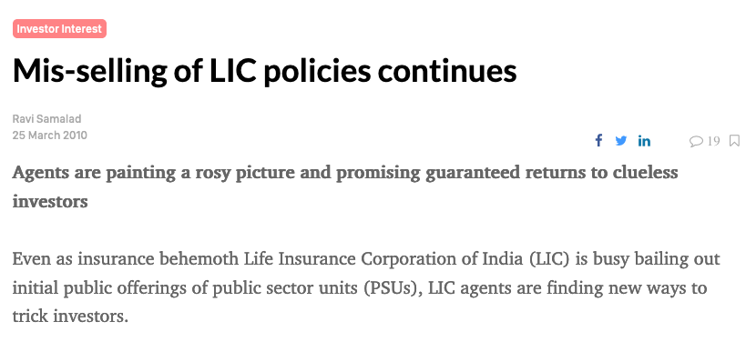 Mis-selling of LIC policies